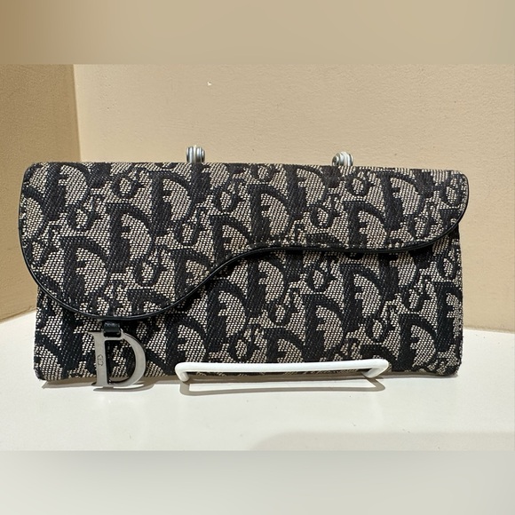 Dior Trotter Saddle Black Canvas & Leather Long Wallet - Picture 1 of 15